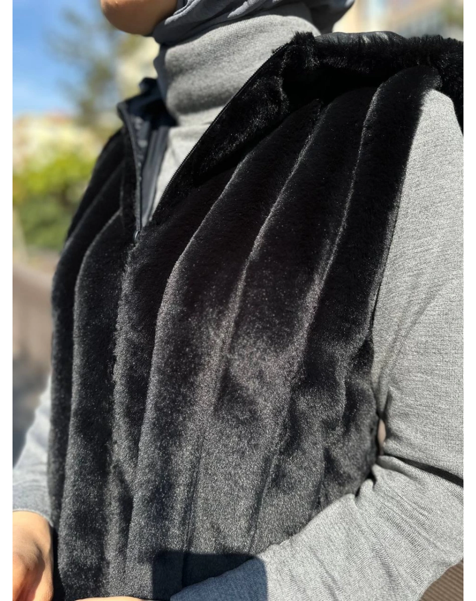 Ncl 23505 Siyah Peluş Boyuna Çizgili Yelek