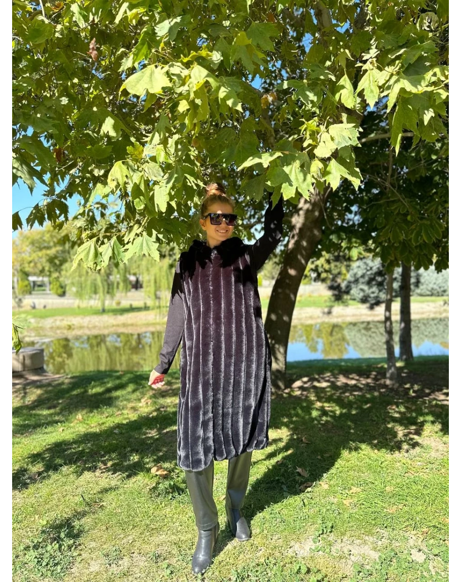 Ncl 23505 Siyah Peluş Boyuna Çizgili Yelek