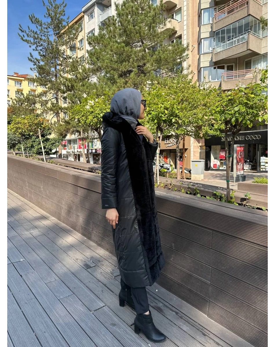 Ncl 23524 Siyah Şişme Peluş Mont