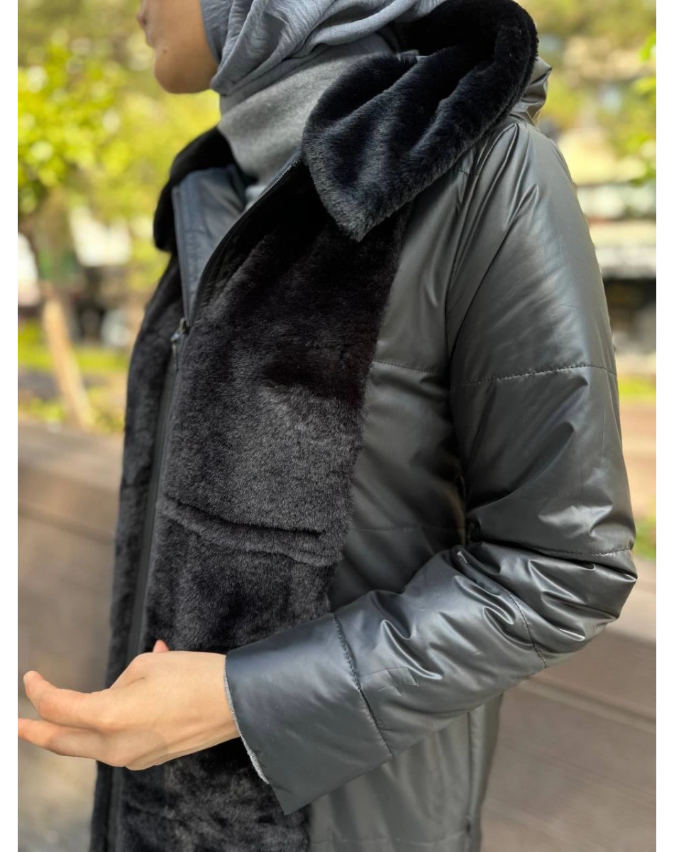 Ncl 23524 Siyah Şişme Peluş Mont