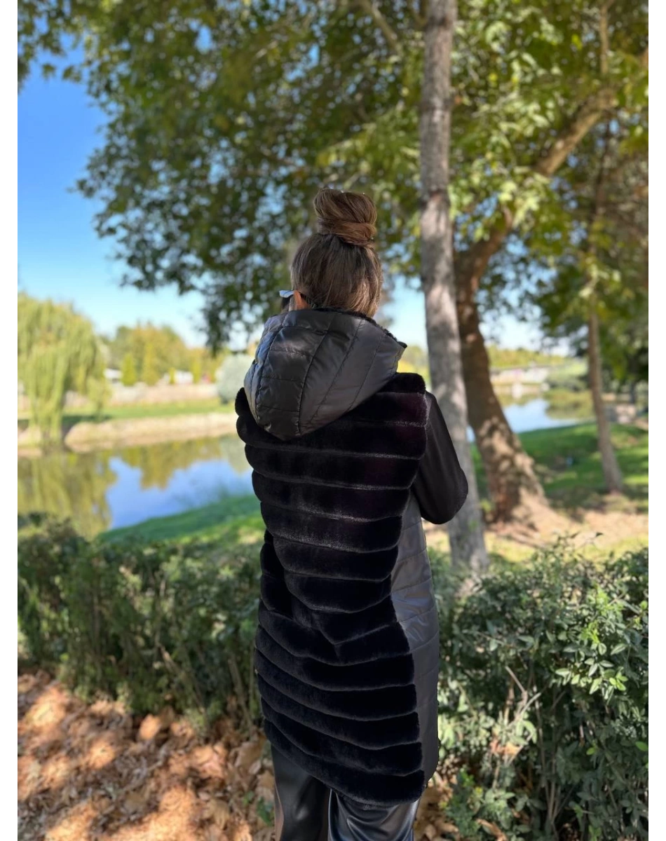 Ncl 23531 Siyah Kısa Peluş Şişme Yelek