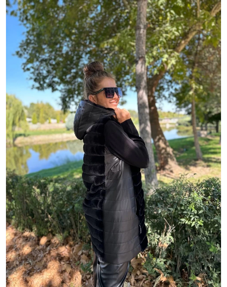 Ncl 23531 Siyah Kısa Peluş Şişme Yelek