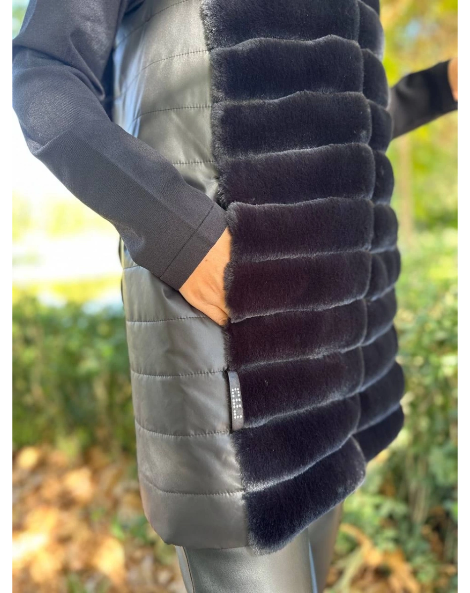 Ncl 23531 Siyah Kısa Peluş Şişme Yelek