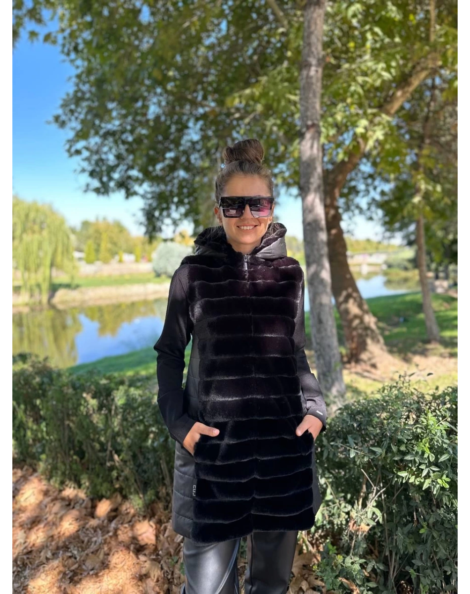 Ncl 23531 Siyah Kısa Peluş Şişme Yelek