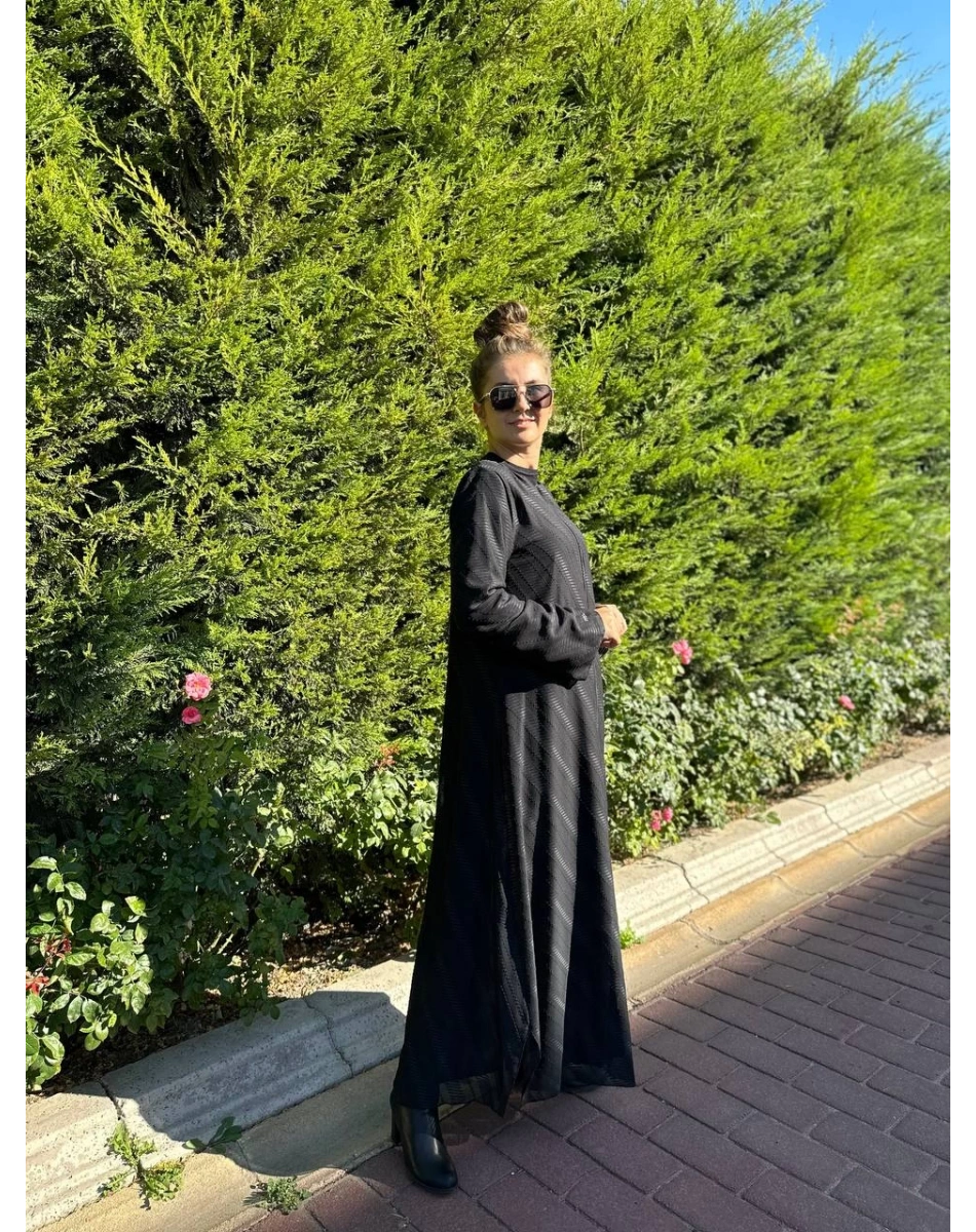 Ncl 23547 Siyah Çizgi Detaylı Fermuarlı Ferace