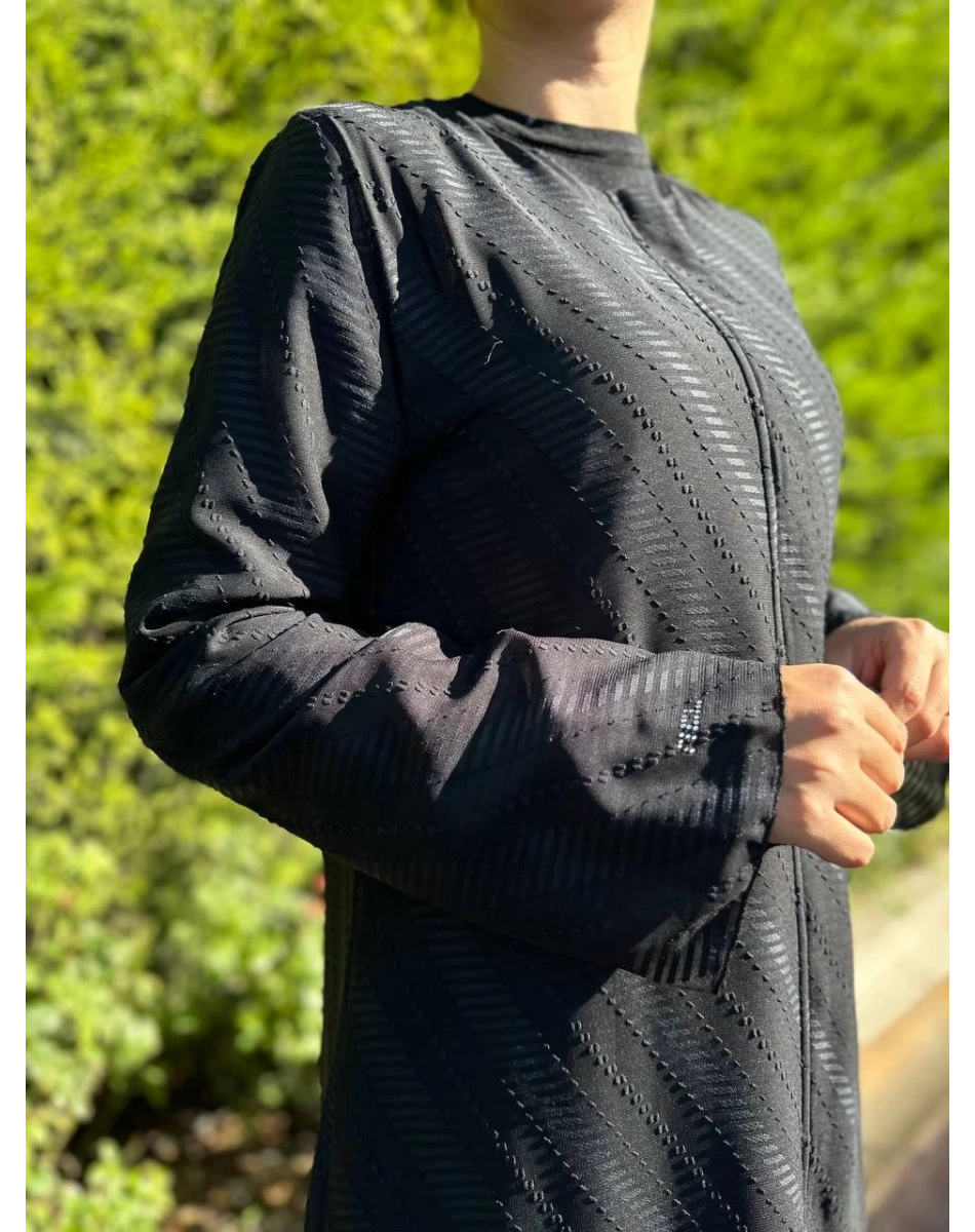 Ncl 23547 Siyah Çizgi Detaylı Fermuarlı Ferace