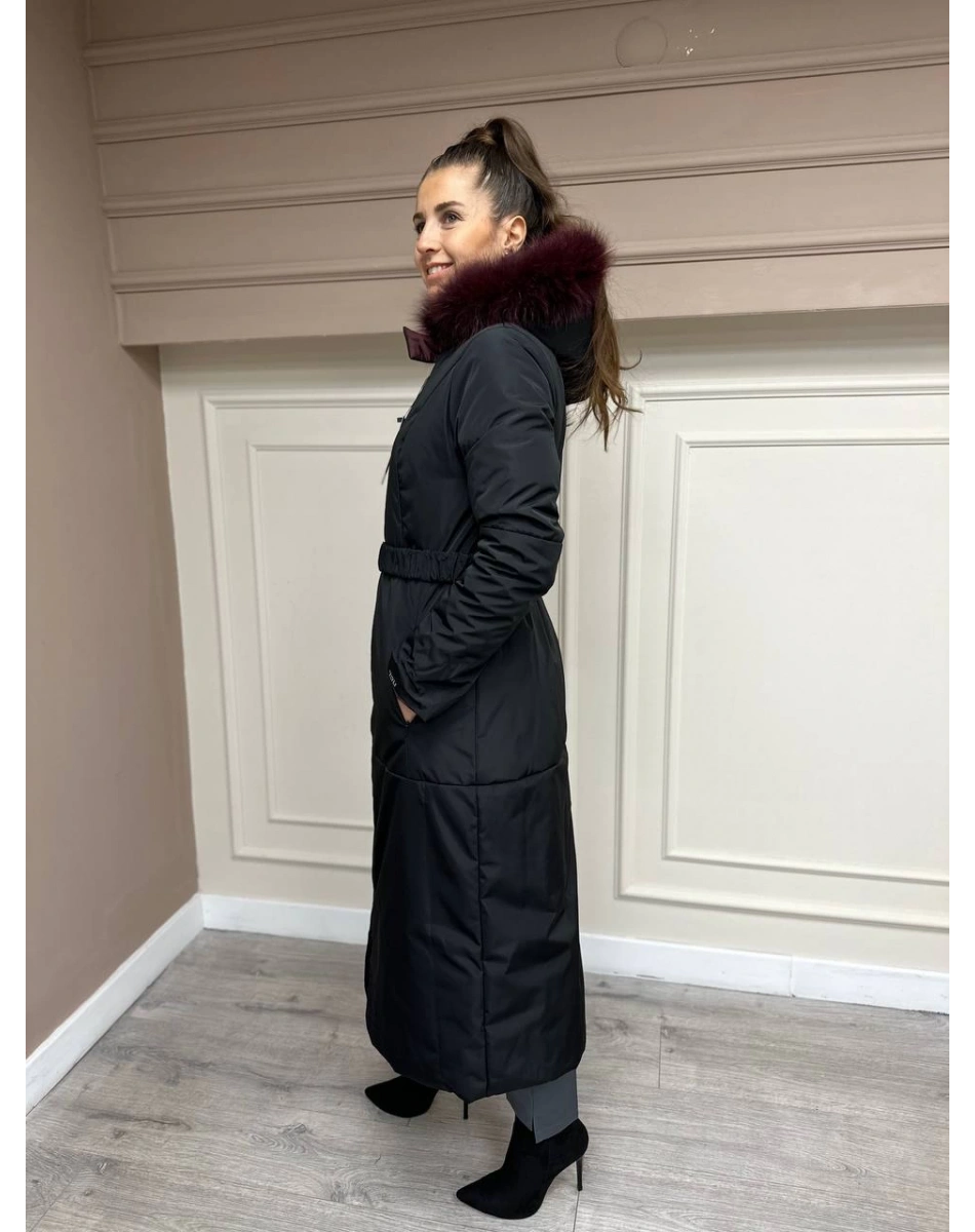 Ncl 23560 Siyah-Vişne Çift Taraflı Kemerli Parka