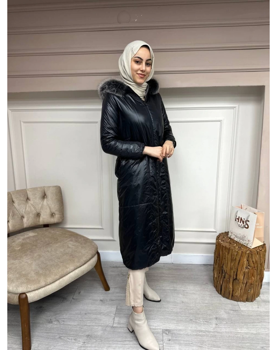 Ncl 23606 Siyah-Gümüş Çift Taraflı Şişme Parka