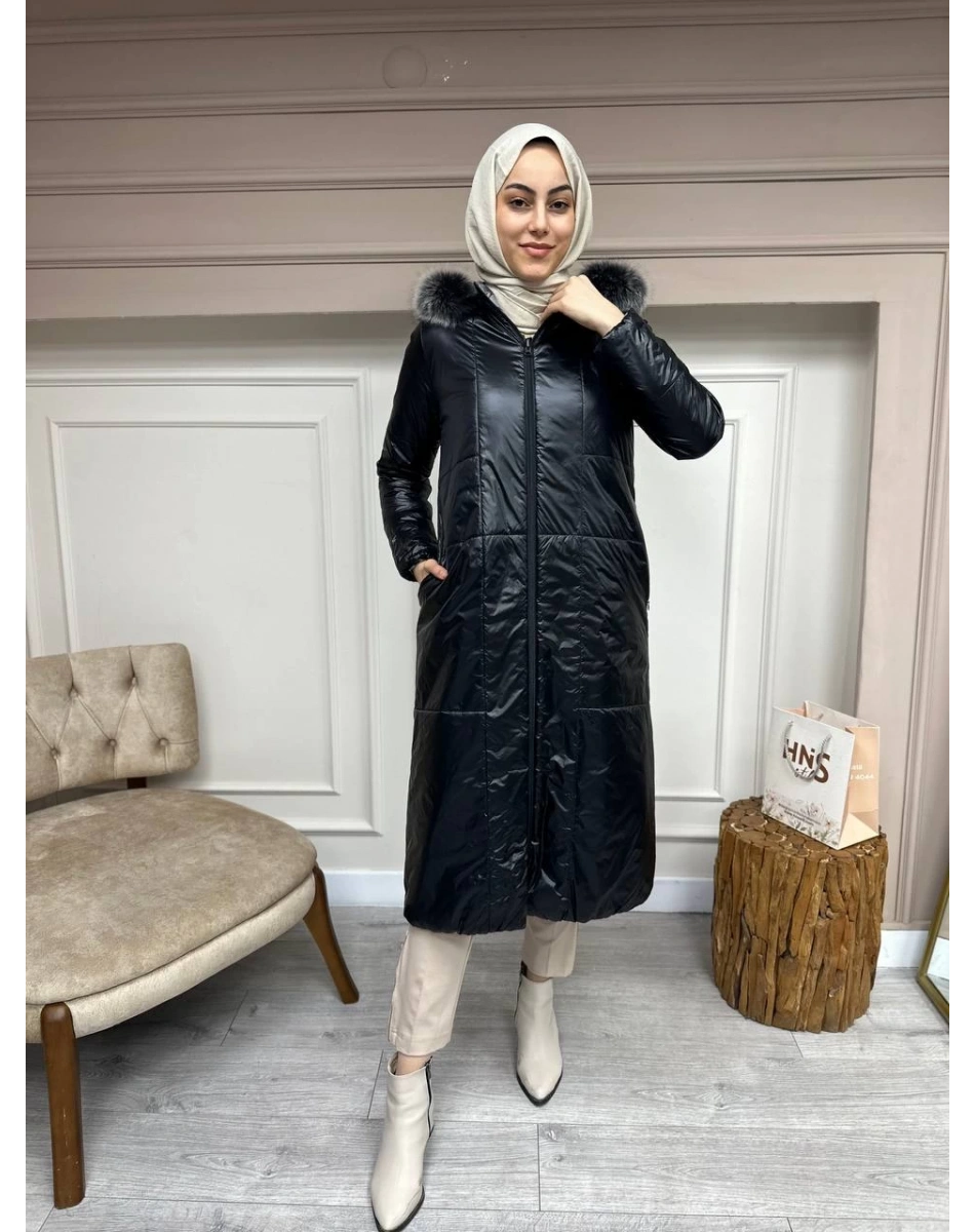 Ncl 23606 Siyah-Gümüş Çift Taraflı Şişme Parka