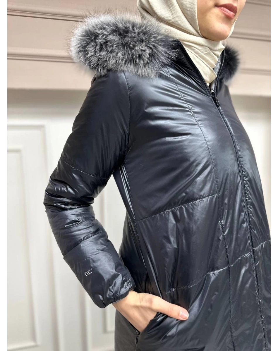 Ncl 23606 Siyah-Gümüş Çift Taraflı Şişme Parka