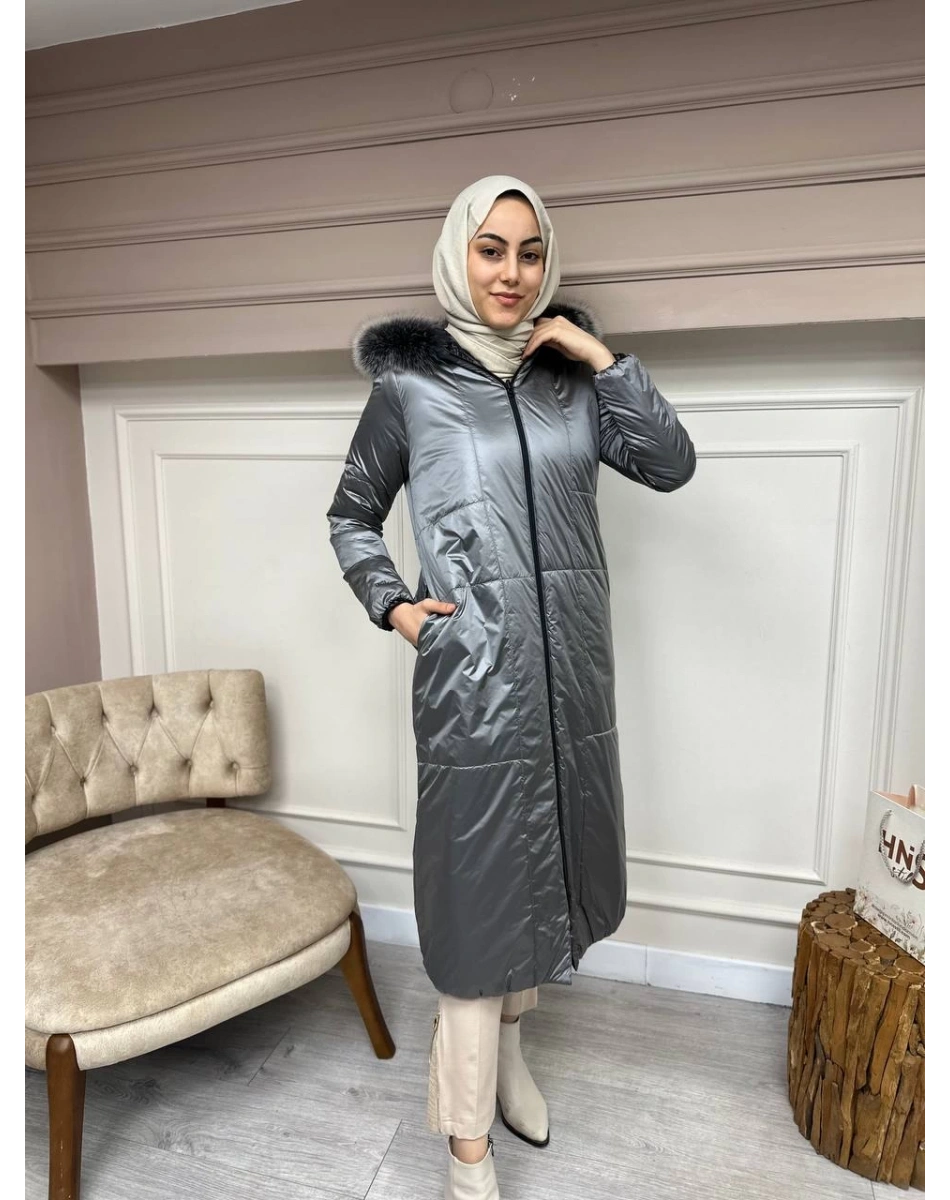 Ncl 23606 Siyah-Gümüş Çift Taraflı Şişme Parka