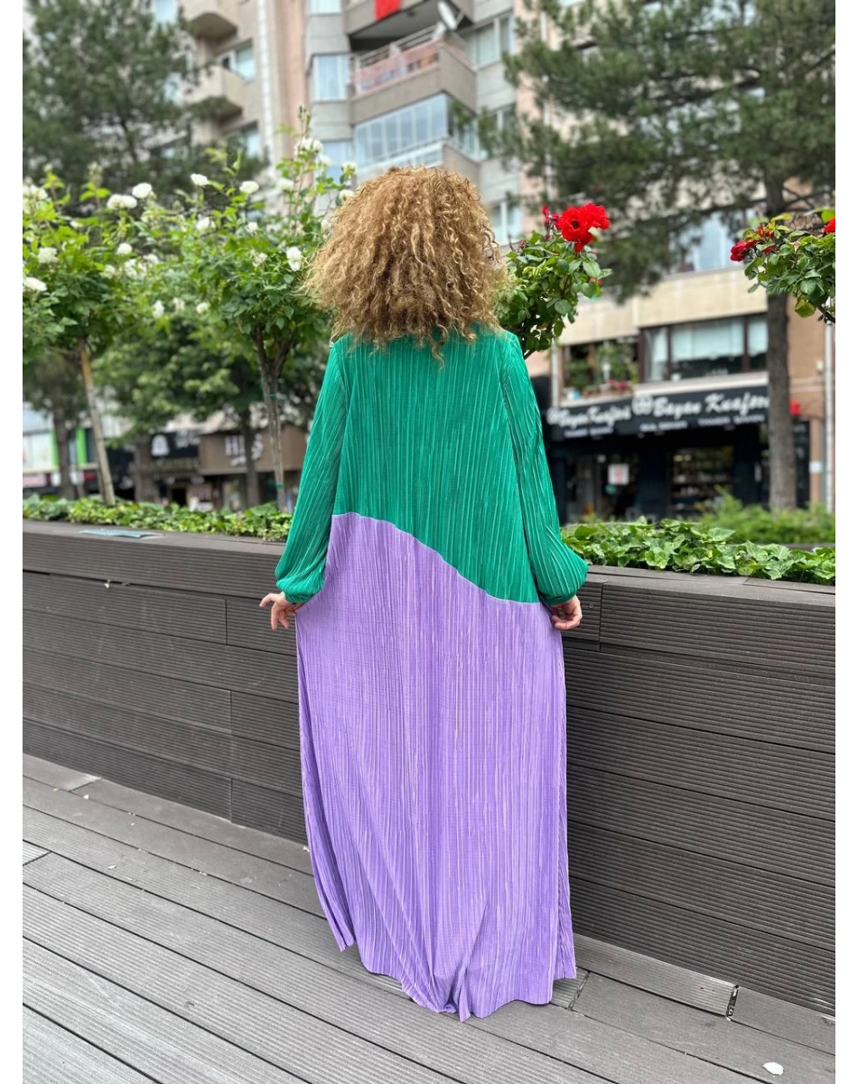 Noi 53260 Benetton Kendinden Kraşlı İki Renk Elbise