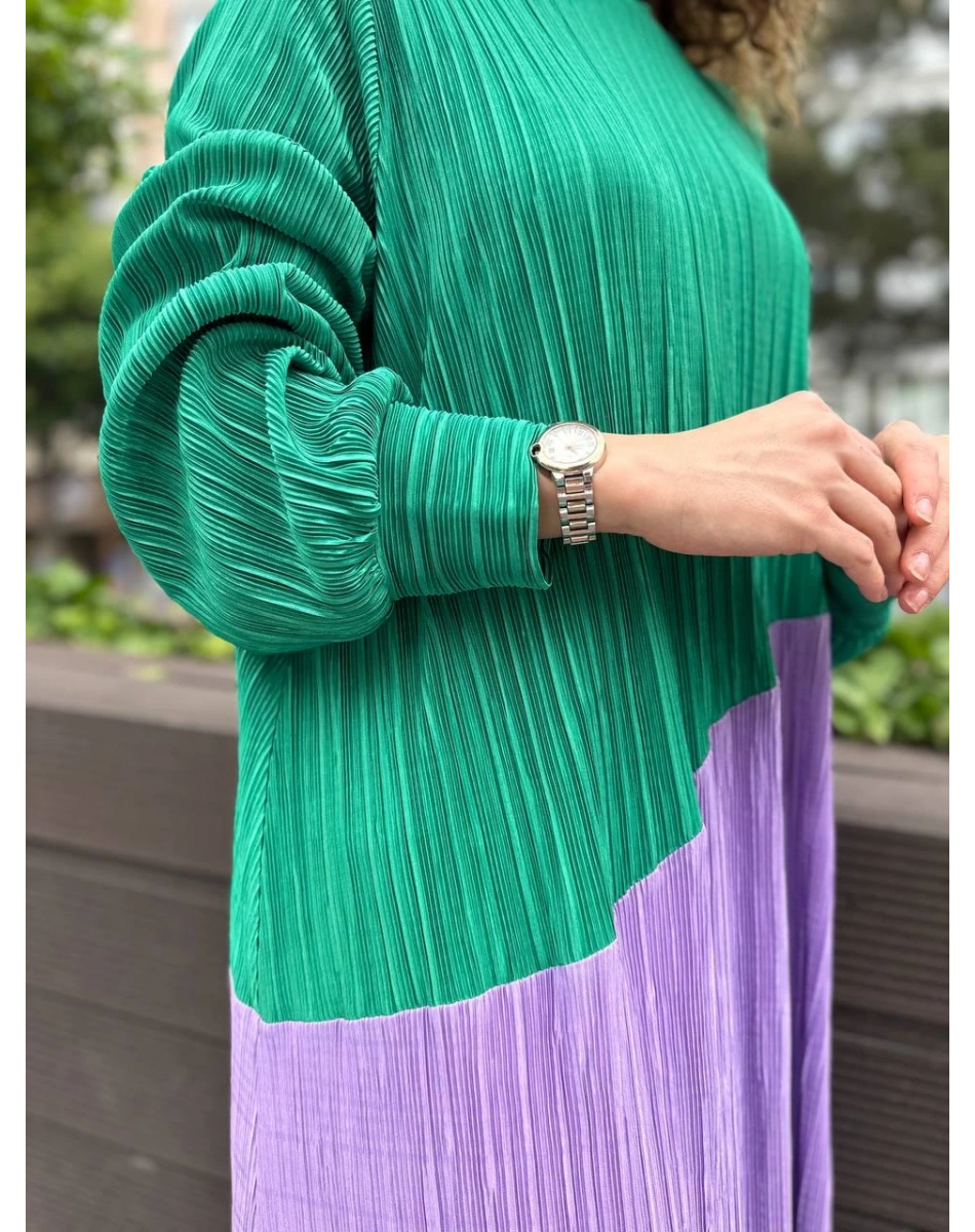 Noi 53260 Benetton Kendinden Kraşlı İki Renk Elbise