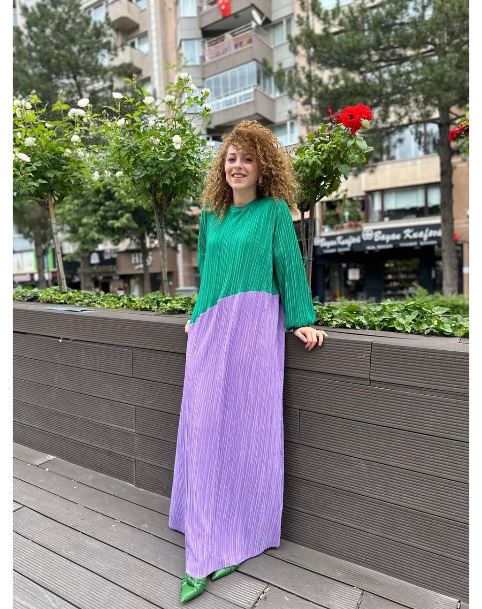 Noi 53260 Benetton Kendinden Kraşlı İki Renk Elbise