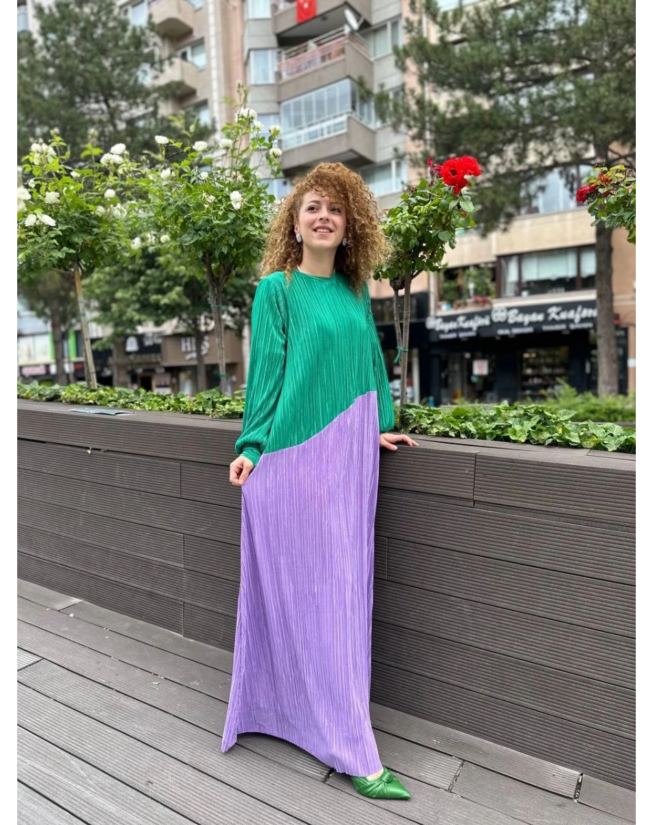 Noi 53260 Benetton Kendinden Kraşlı İki Renk Elbise