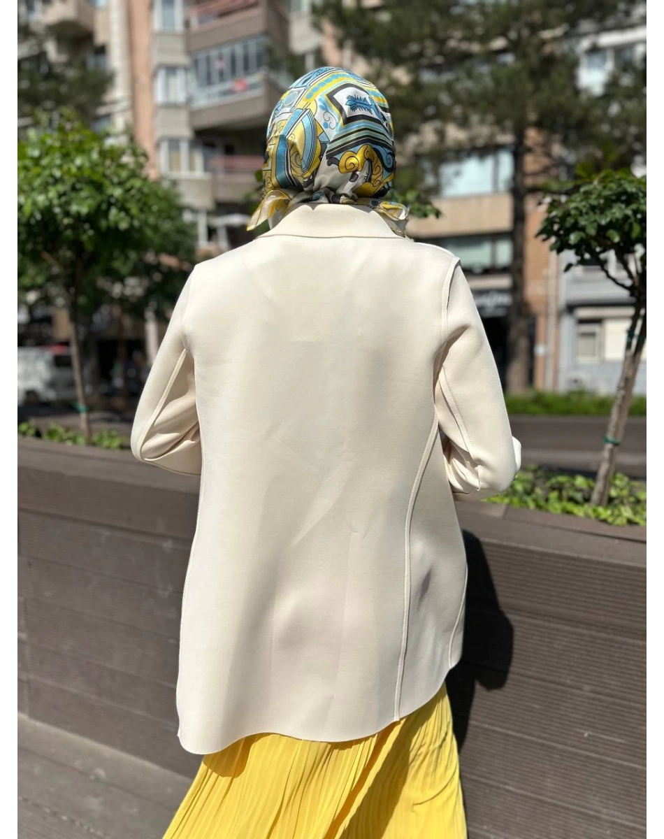 Noi 64335 Krem Puf Scuba Üstten Dikişli Blazer Ceket