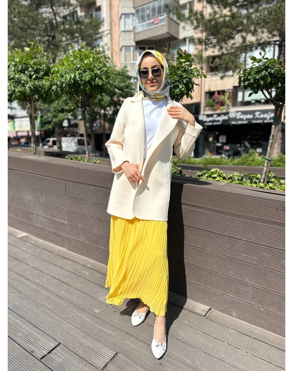 Noi 64335 Krem Puf Scuba Üstten Dikişli Blazer Ceket