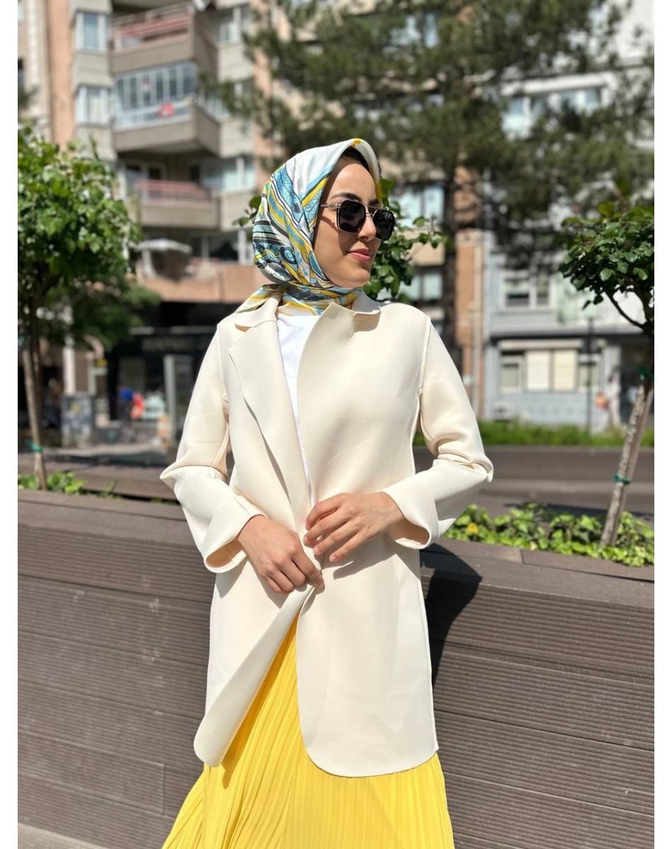 Noi 64335 Krem Puf Scuba Üstten Dikişli Blazer Ceket