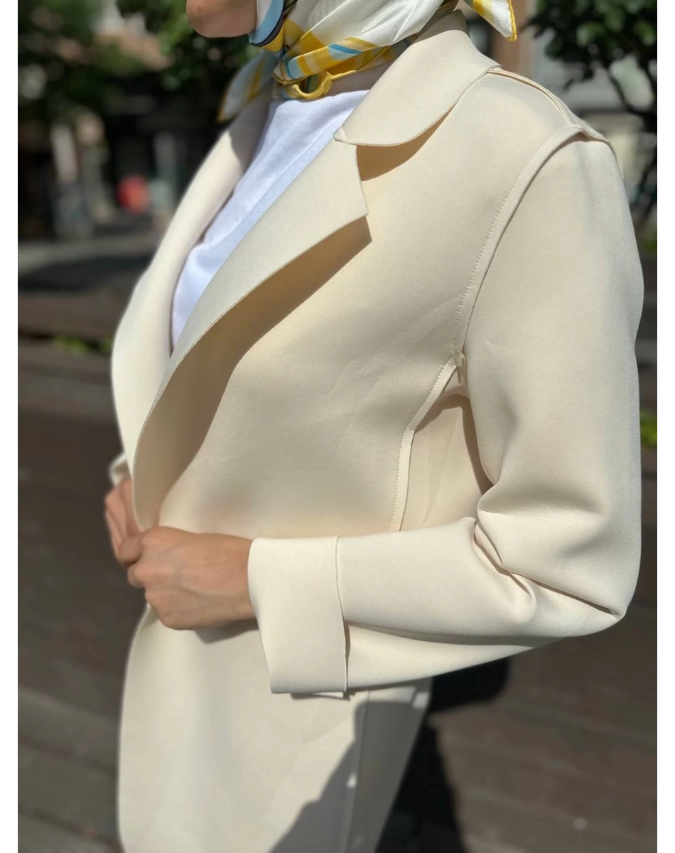 Noi 64335 Krem Puf Scuba Üstten Dikişli Blazer Ceket