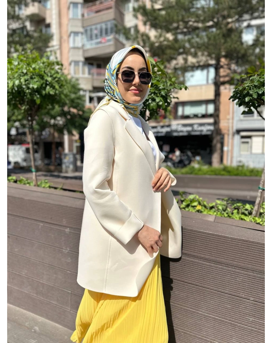 Noi 64335 Krem Puf Scuba Üstten Dikişli Blazer Ceket