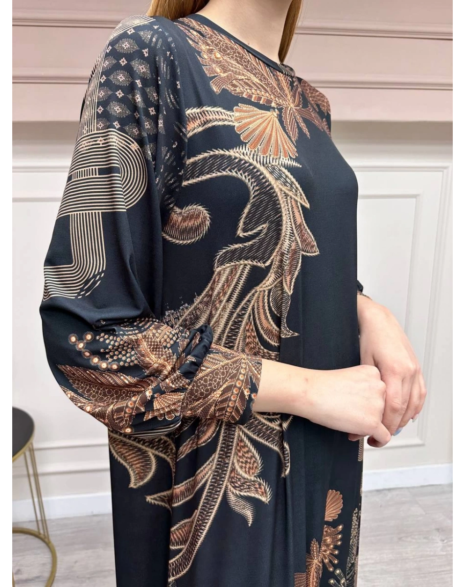 Noi 74226 Siyah Jarse Çiçek Desenli Elbise