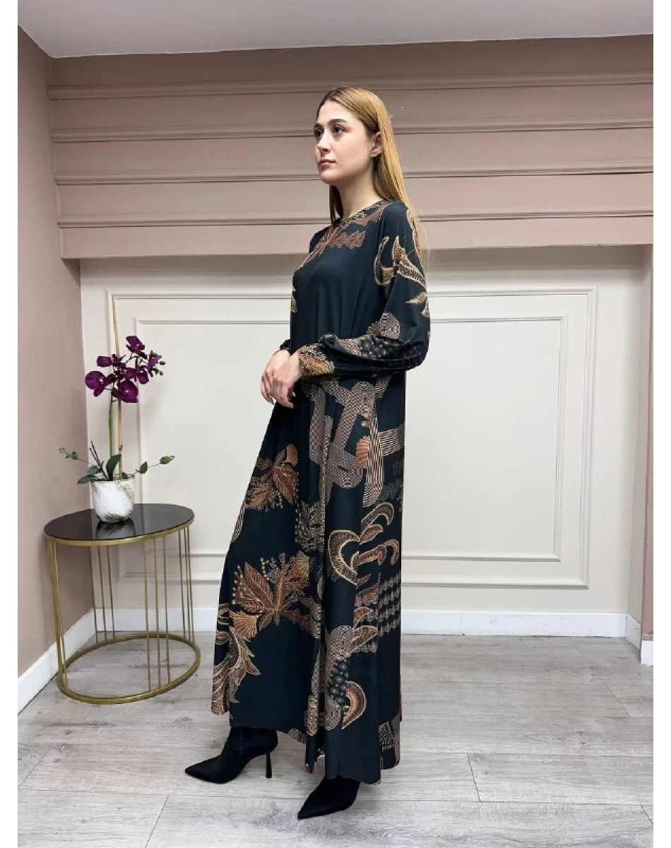 Noi 74226 Siyah Jarse Çiçek Desenli Elbise