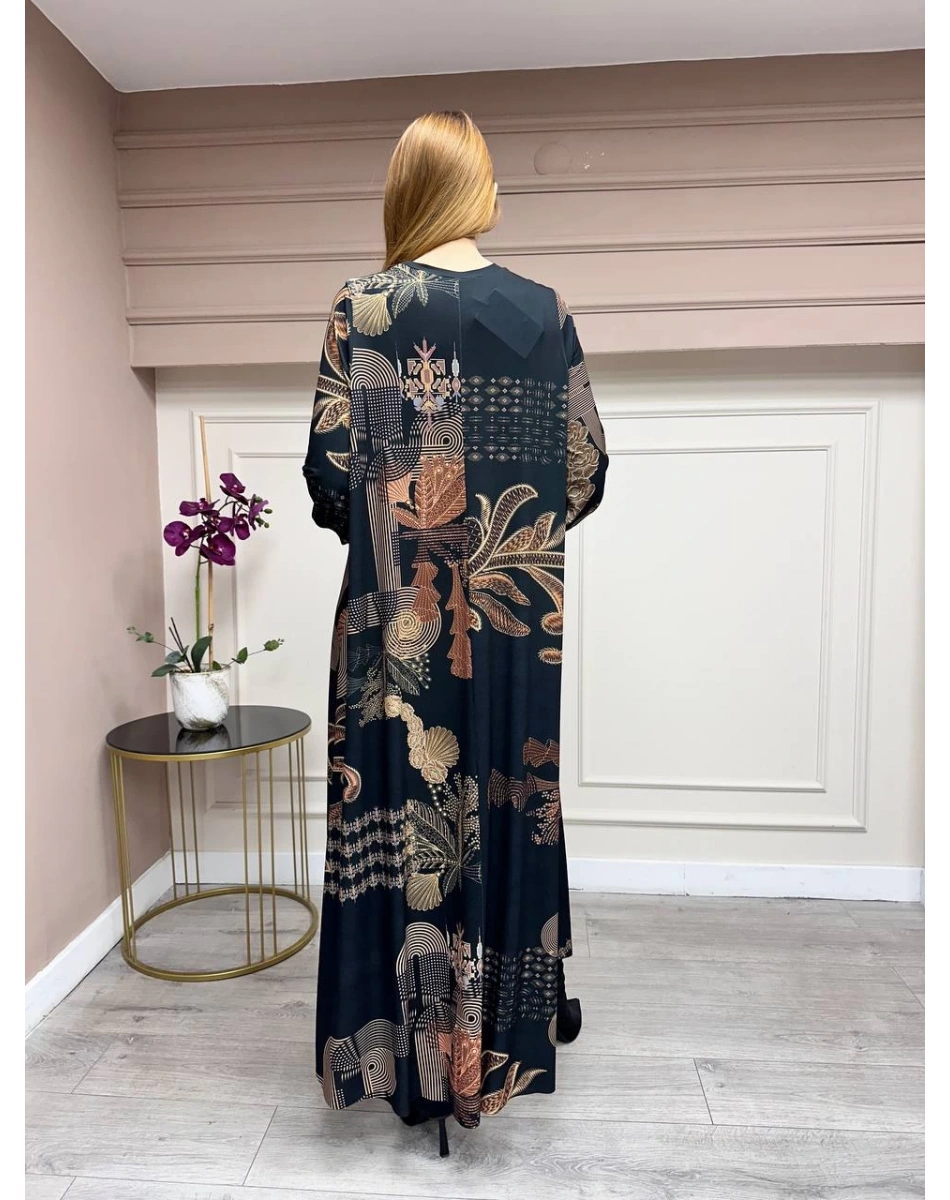 Noi 74226 Siyah Jarse Çiçek Desenli Elbise