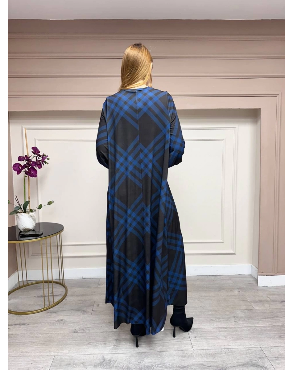 Noi 74232 Kahverengi Jarse Verev Ekose Desenli Elbise