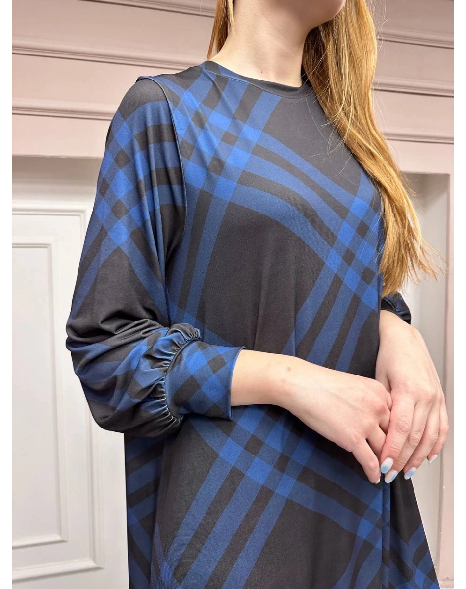 Noi 74232 Kahverengi Jarse Verev Ekose Desenli Elbise