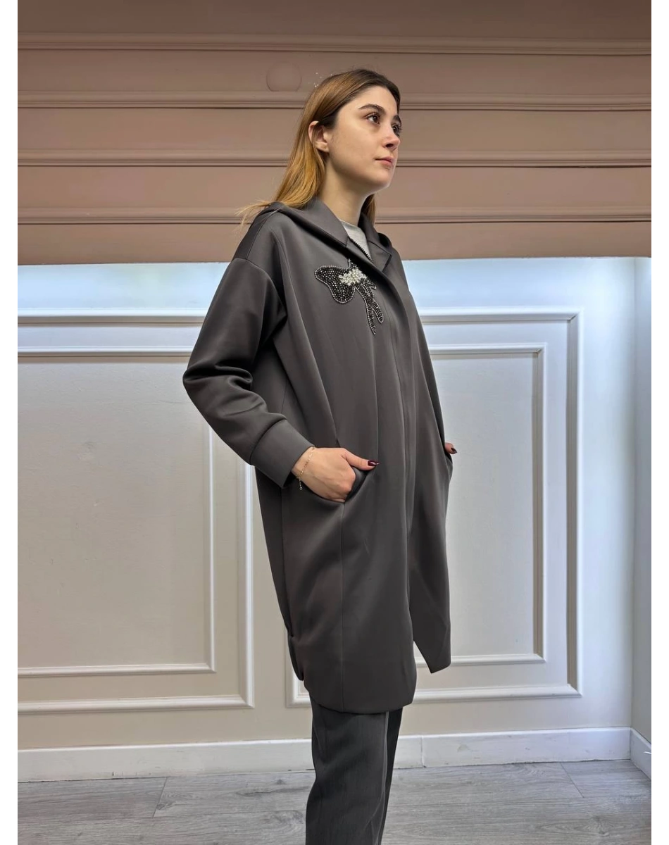 Noi 74306 Antrasit Scuba Yakası İşlemeli Ceket