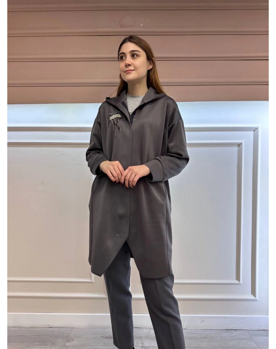 Noi 74306 Antrasit Scuba Yakası İşlemeli Ceket