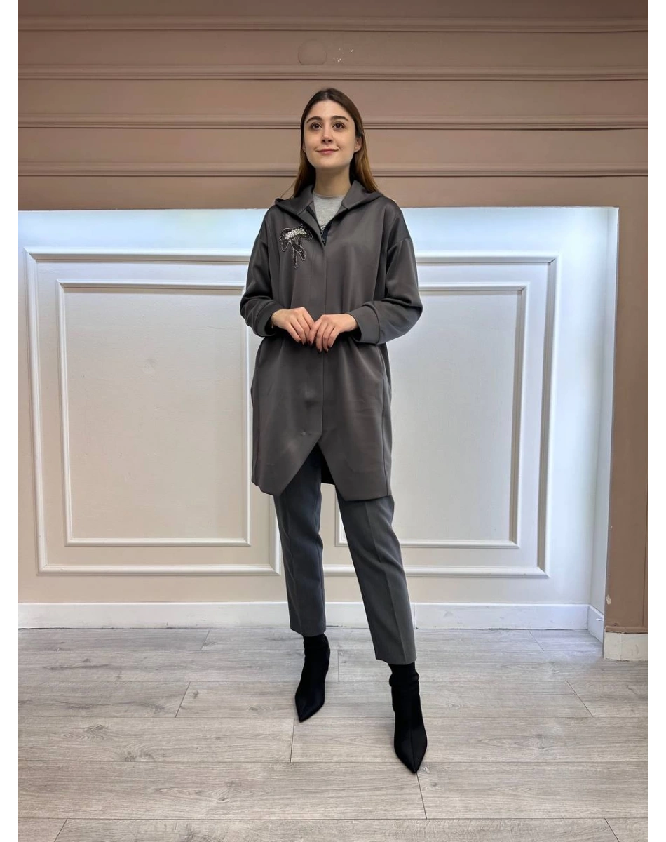 Noi 74306 Antrasit Scuba Yakası İşlemeli Ceket