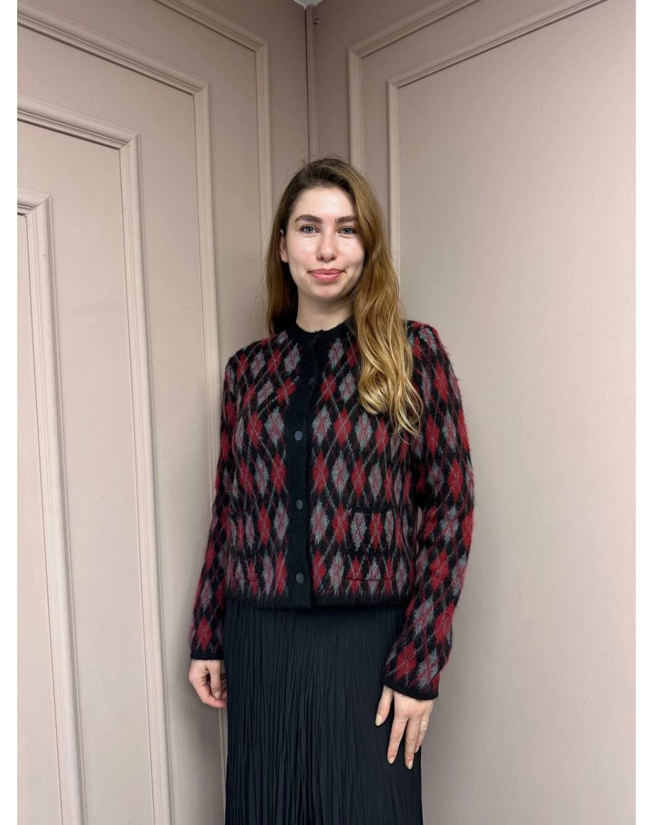 Noi 74716 Bordo Baklavalı Önden Düğmeli Hırka