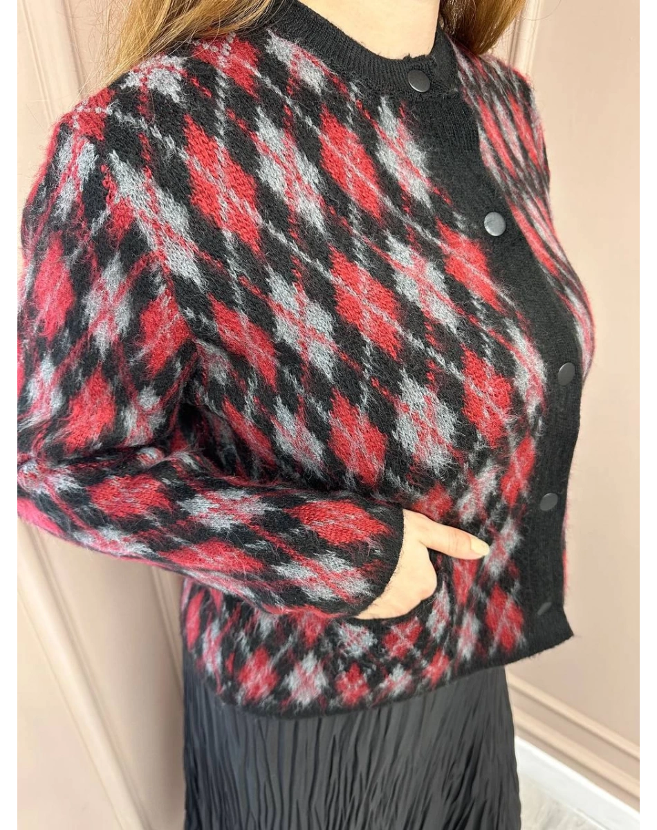 Noi 74716 Bordo Baklavalı Önden Düğmeli Hırka