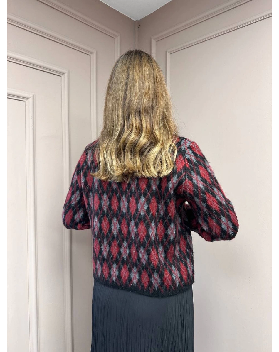 Noi 74716 Bordo Baklavalı Önden Düğmeli Hırka