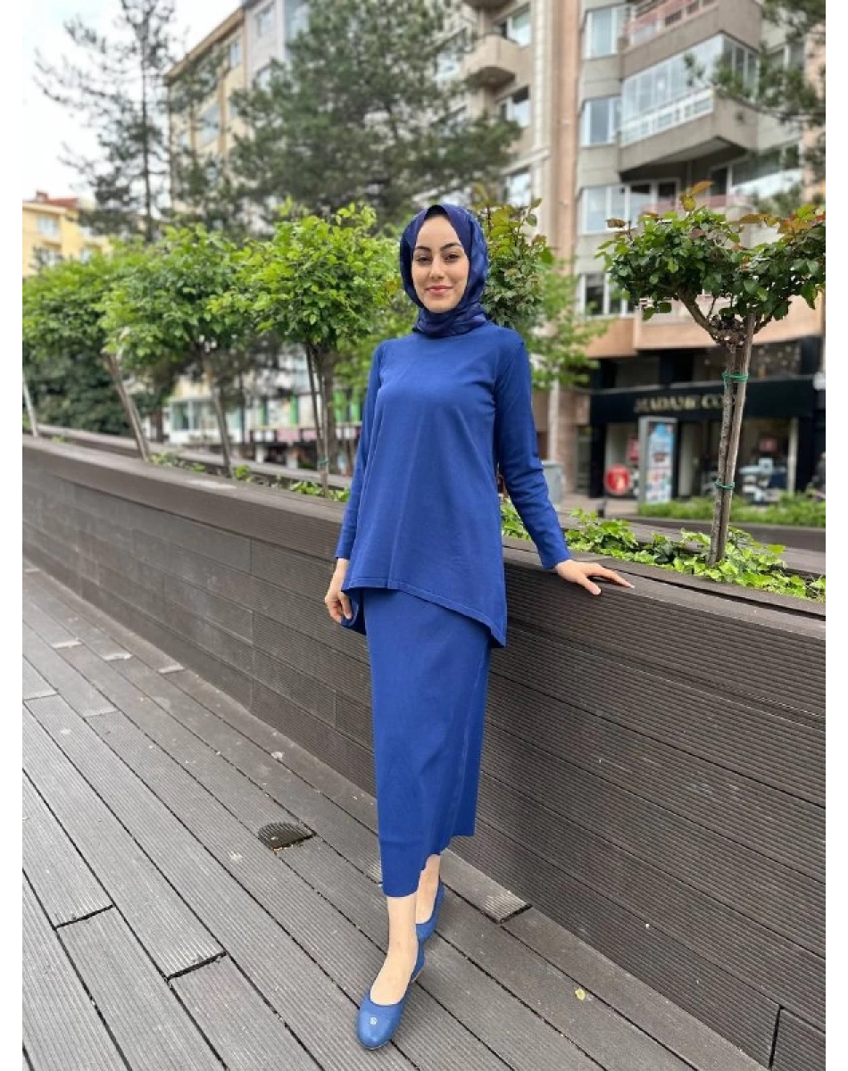 Nuss Triko 24K-029 İndigo Etekli Triko Takım