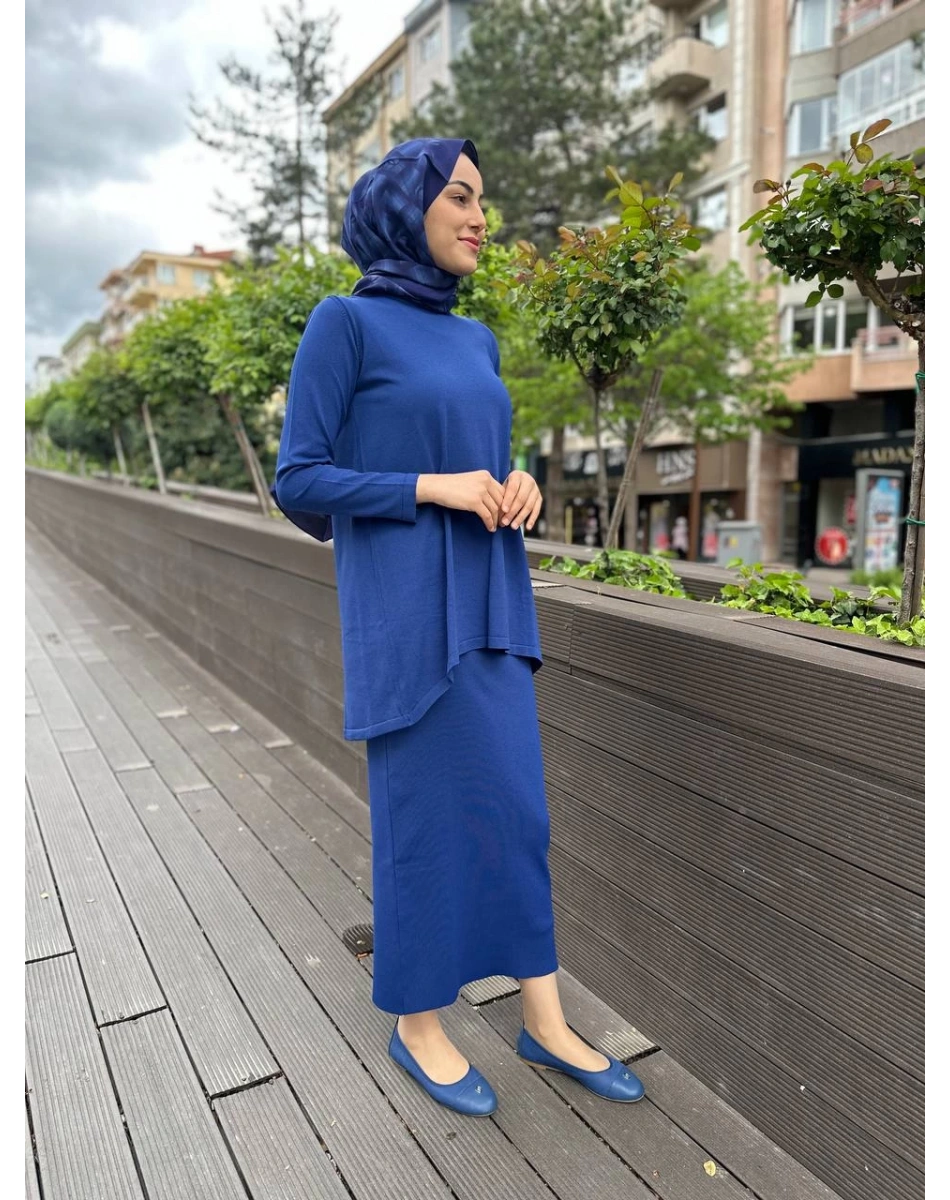 Nuss Triko 24K-029 İndigo Etekli Triko Takım