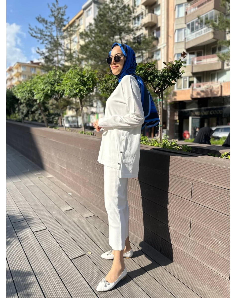 Nuss Triko 24K-1302 Beyaz Etekli Triko Takım