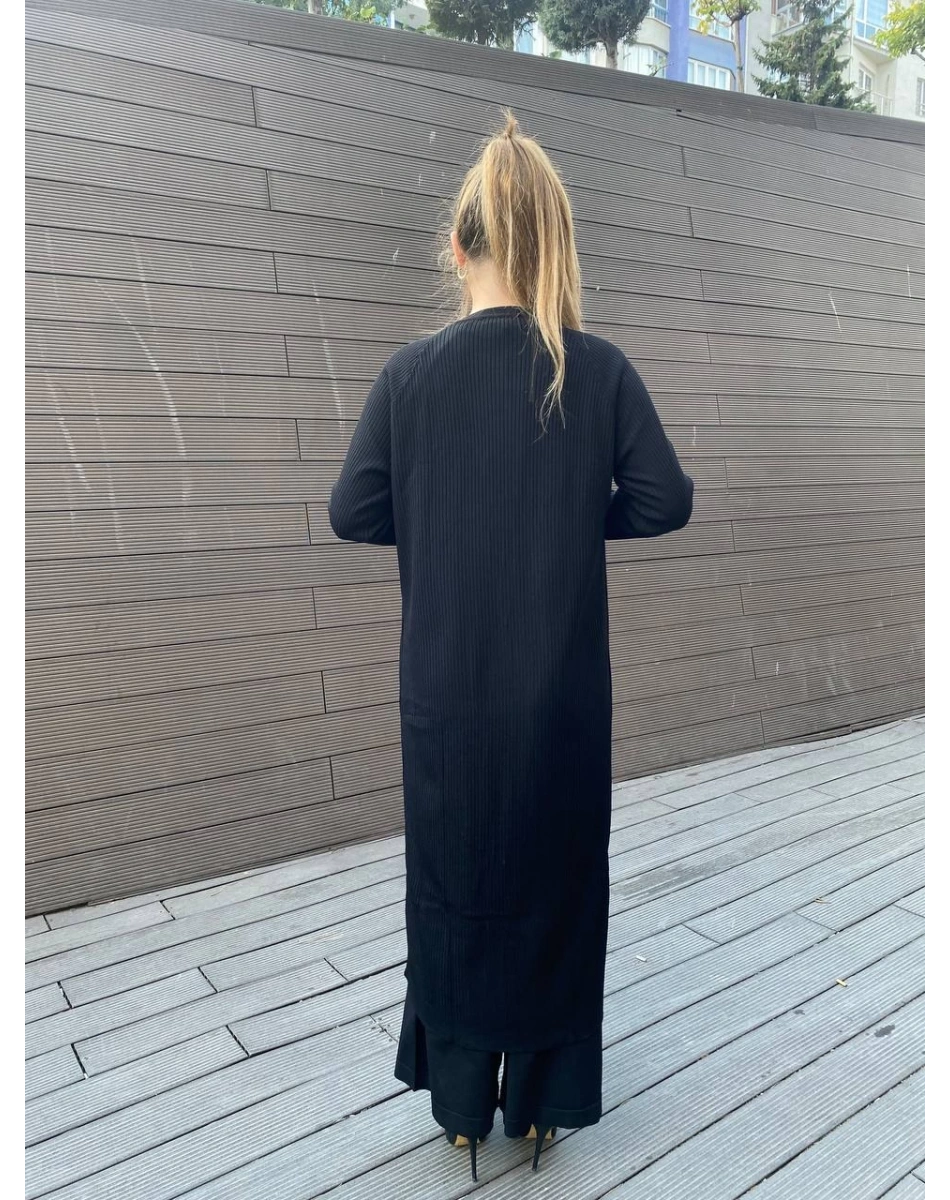 Nuss Triko 25K1110 Siyah Fitilli Uzun Triko Hırka