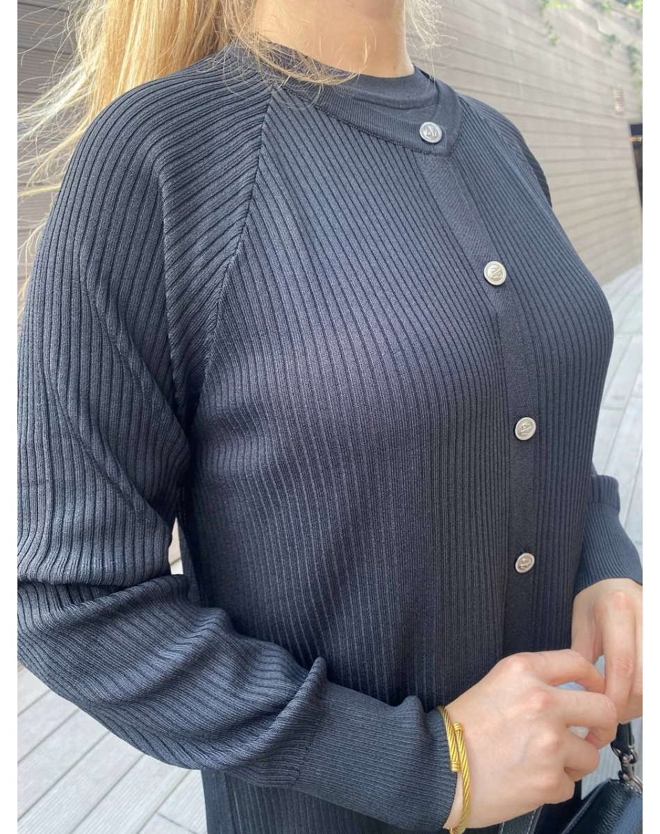 Nuss Triko 25K1110 Siyah Fitilli Uzun Triko Hırka