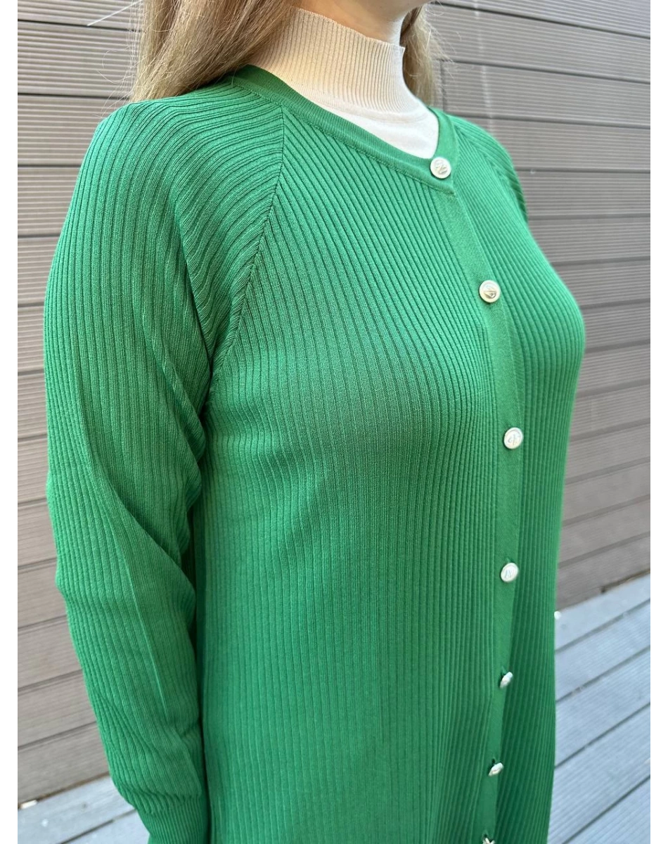 Nuss Triko 25K1110 Yeşil Fitilli Uzun Triko Hırka