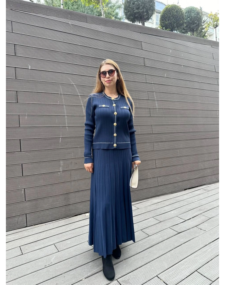 Nuss Triko 25K1315 Lacivert Düğmeli Etekli Takım
