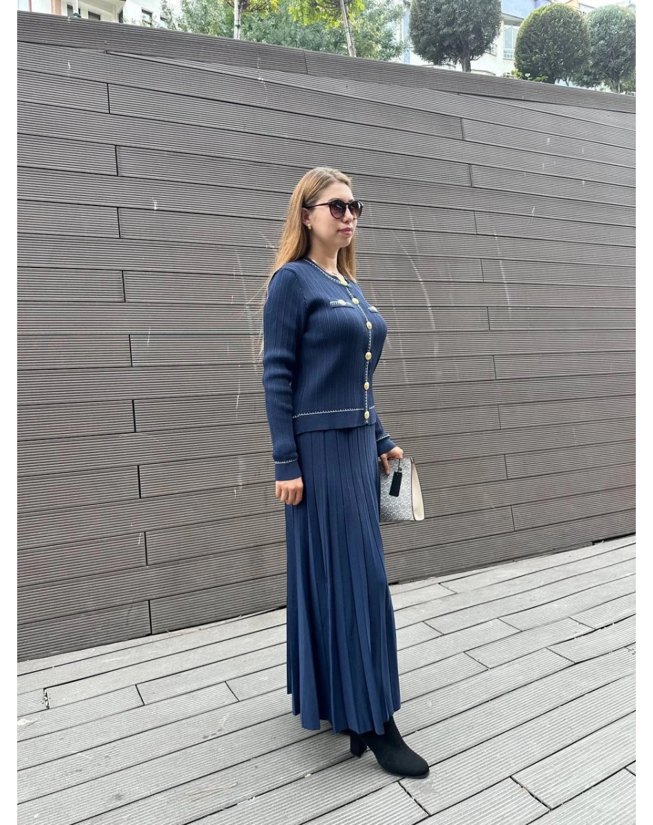 Nuss Triko 25K1315 Lacivert Düğmeli Etekli Takım