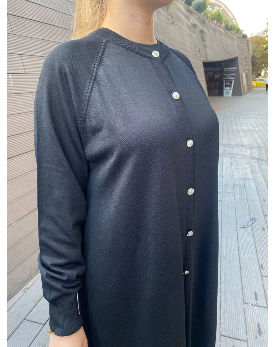 Nuss Triko 25K512 Siyah Düğmeli Uzun Triko Hırka