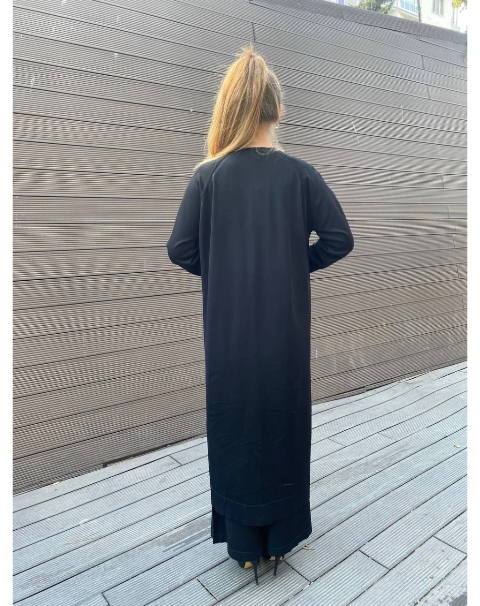 Nuss Triko 25K512 Siyah Düğmeli Uzun Triko Hırka