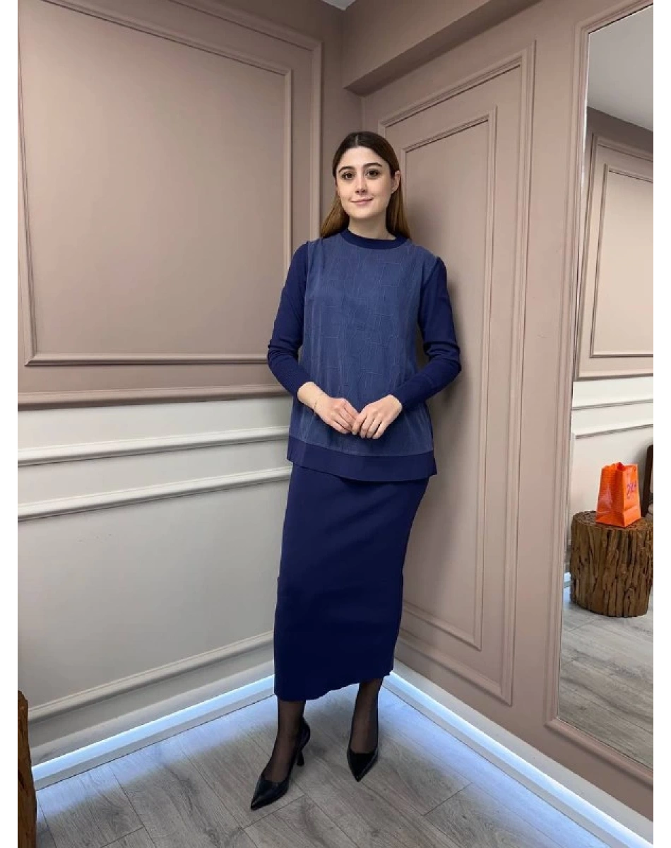 Nuss Triko 25K013 İndigo Merserize Triko Etek