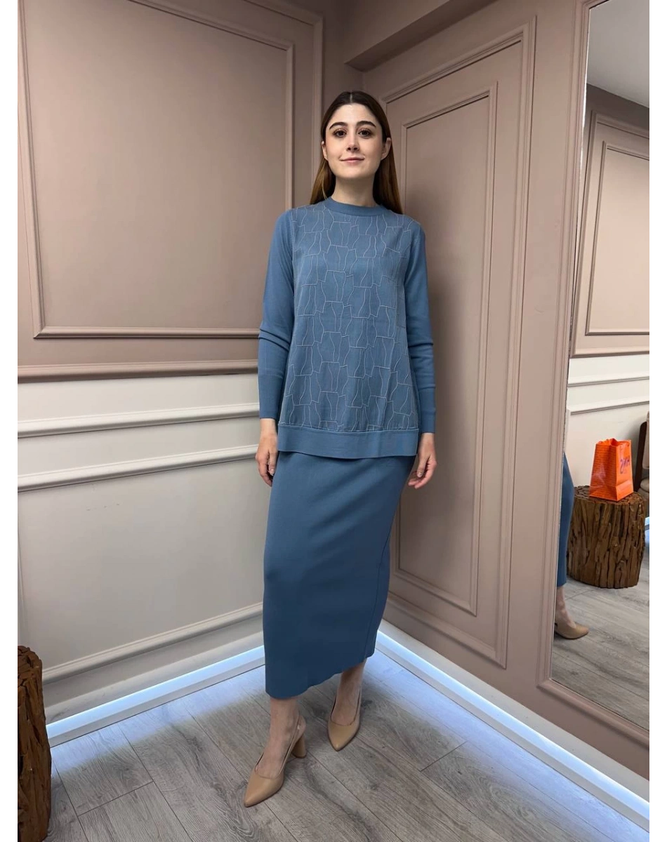 Nuss Triko 25K013 Mavi Merserize Triko Etek