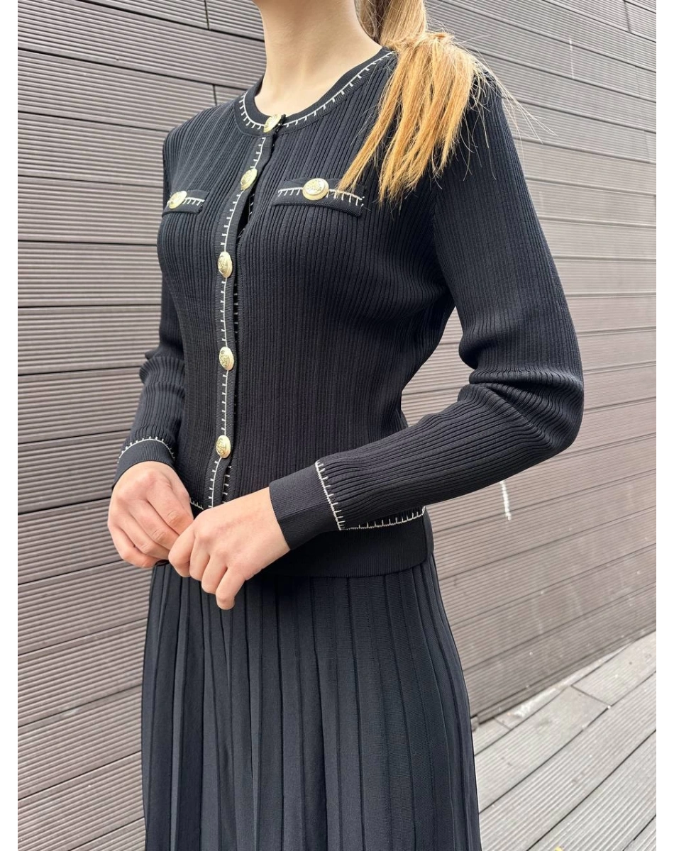 Nuss Triko 25K1315 Siyah Düğmeli Etekli Takım