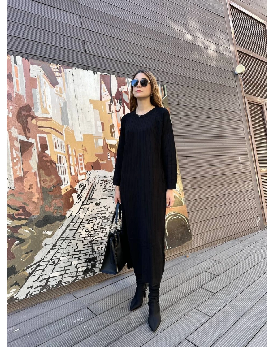 Nuss Triko 25K1414 Siyah Triko Elbise