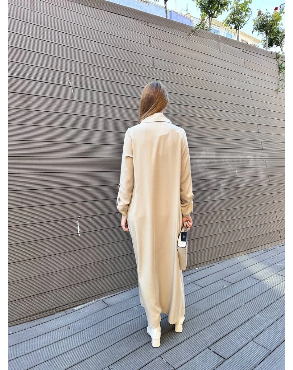 Nuss Triko 25K2006 Bej Çıtçıt Detaylı Elbise